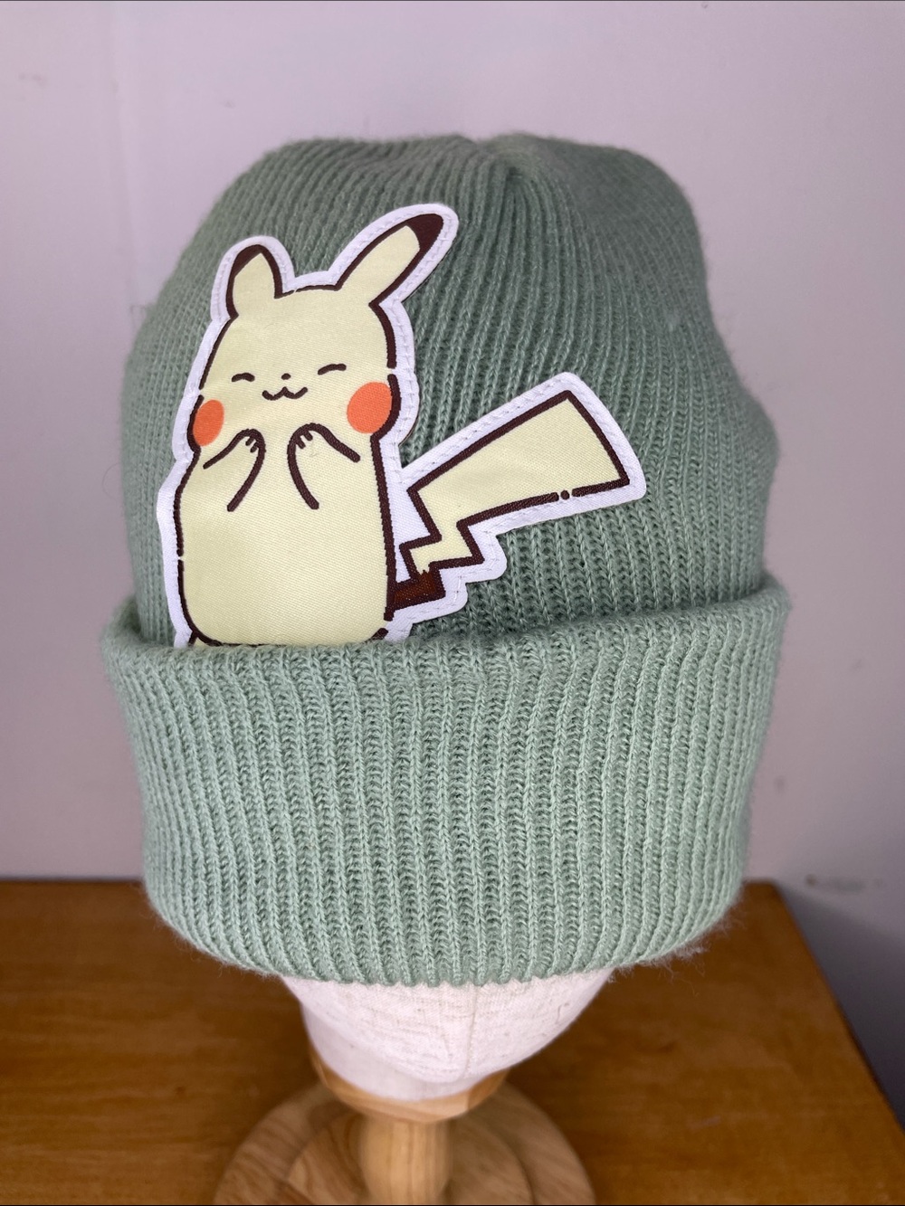 Pokemon Mint Green Knit Beanie with Pikachu Patch